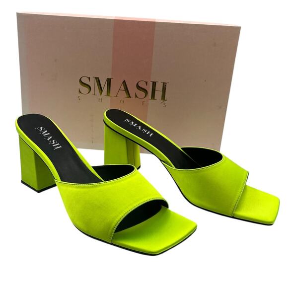 Smash Shoes - Smash Shoes Jennifer Square Toe Mules Slides Block Heels Sandals Neon Green 11